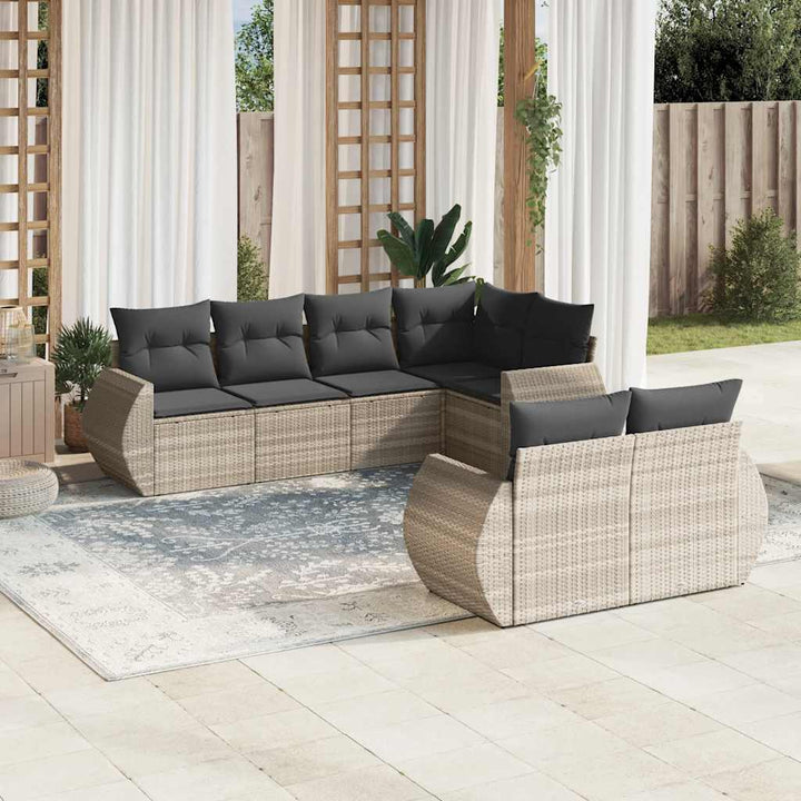 Set Canapele De Grădină, 7 Piese, Cu Perne, Bej, Poliratan