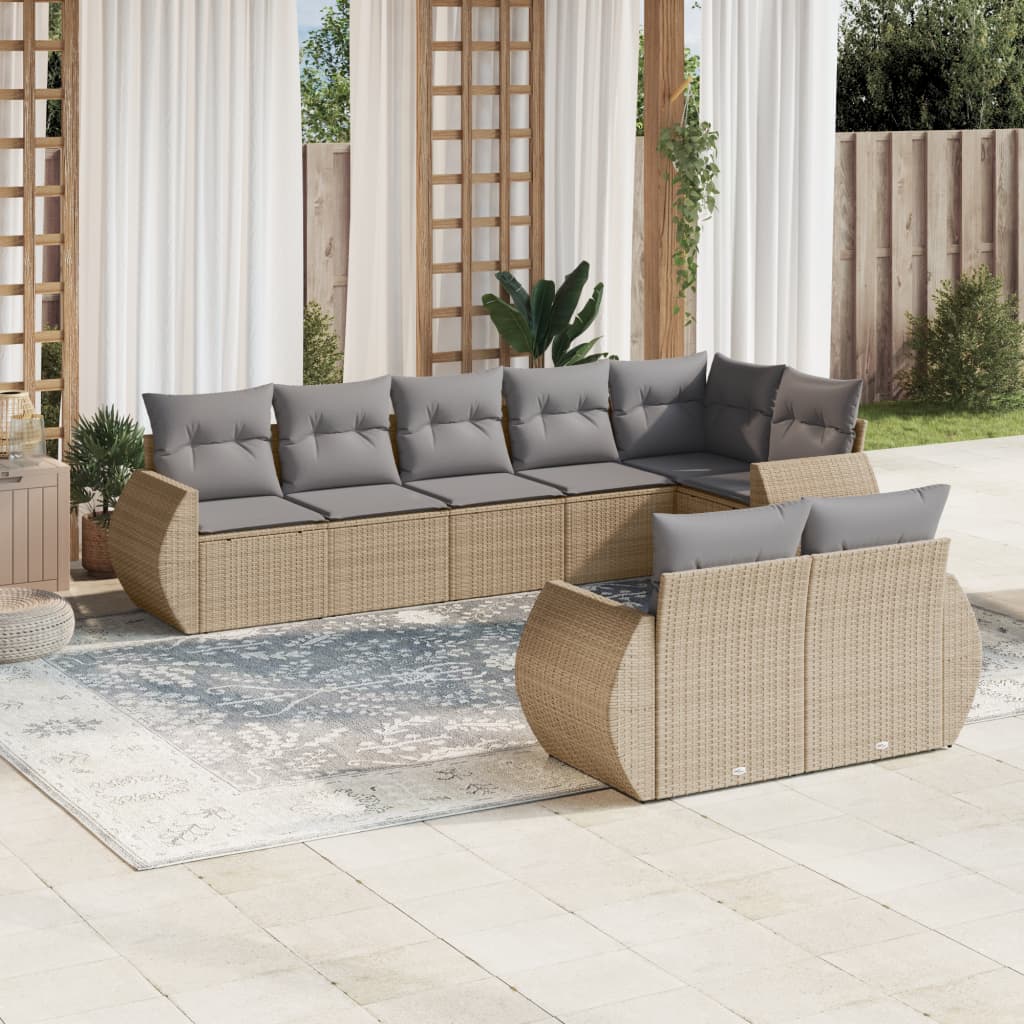 Set Mobilier De Grădină Cu Perne, 8 Piese, , Poliratan