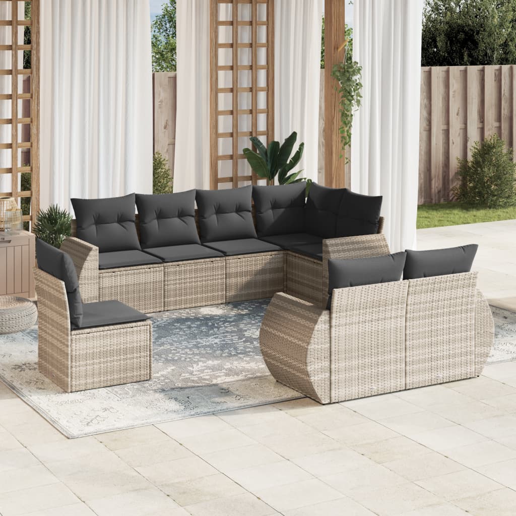 Set Mobilier De Grădină Cu Perne, 8 Piese, , Poliratan
