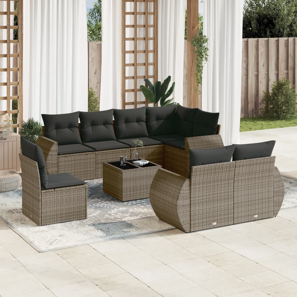 Set Mobilier De Grădină Cu Perne, 8 Piese, , Poliratan