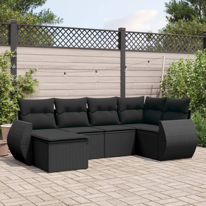 Set Mobilier De Grădină Cu Perne, 6 Piese, Negru, Poliratan