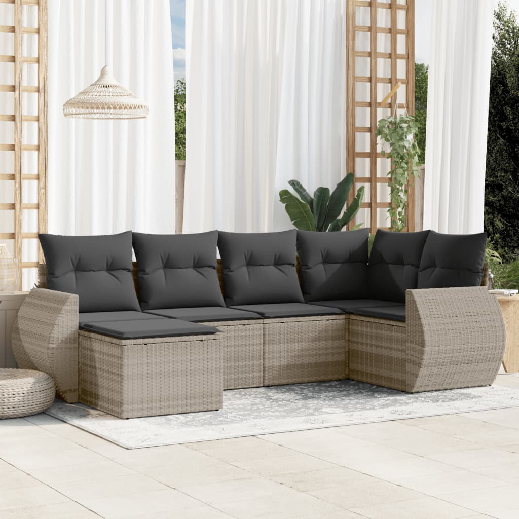 Set Mobilier De Grădină Cu Perne, 6 Piese, Negru, Poliratan