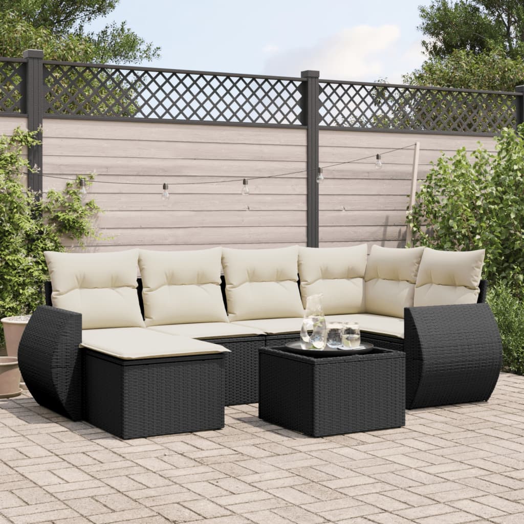 Set Mobilier De Grădină Cu Perne, 6 Piese, Negru, Poliratan
