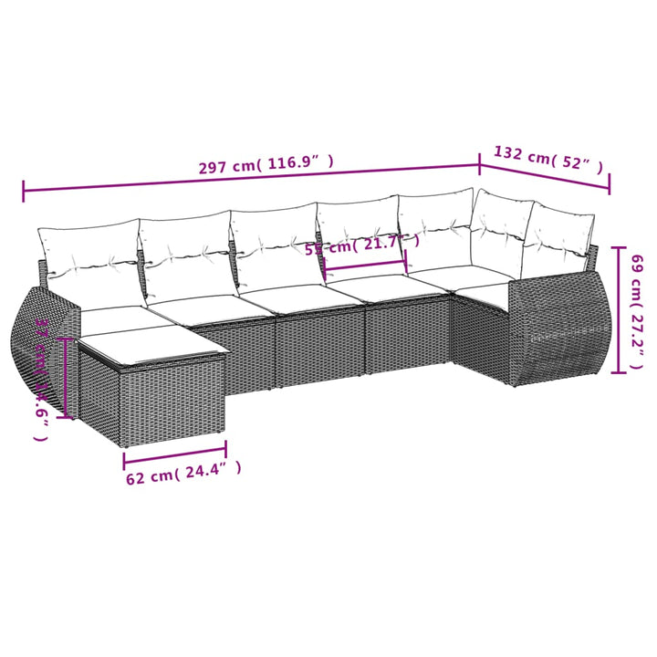 Set Canapele De Grădină Cu Perne, 7 Piese, , Poliratan