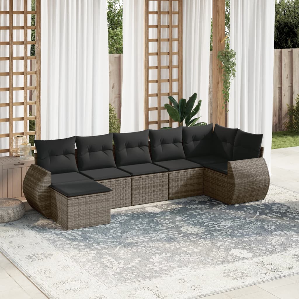 Set Canapele De Grădină Cu Perne, 7 Piese, , Poliratan