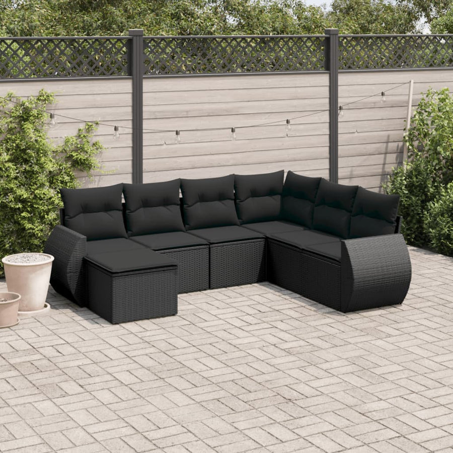 Set Canapele De Grădină Cu Perne, 7 Piese, , Poliratan