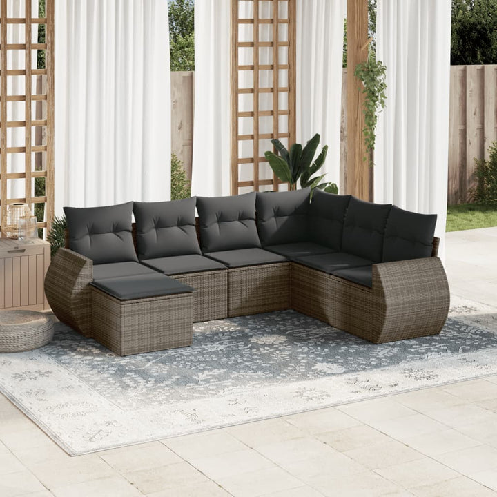 Set Canapele De Grădină Cu Perne, 7 Piese, , Poliratan
