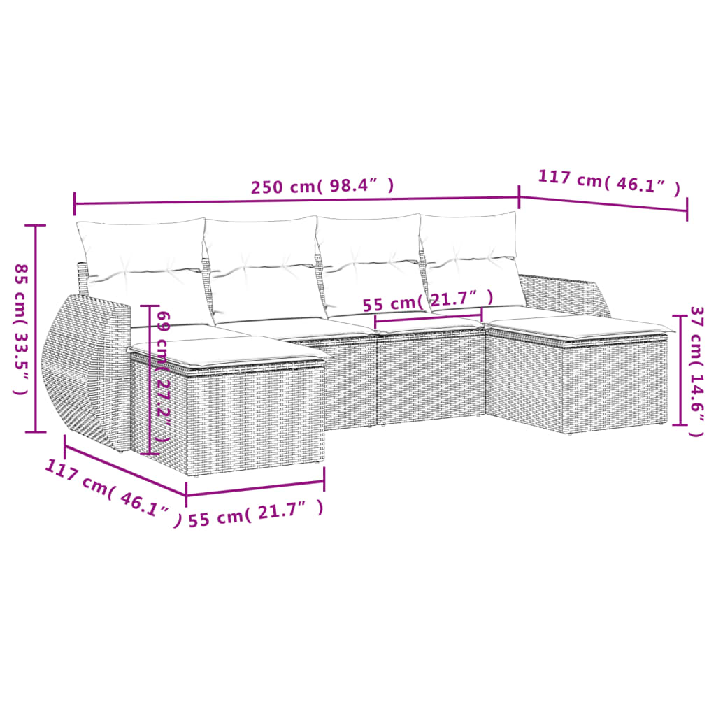 Set Mobilier De Grădină Cu Perne, 6 Piese, , Poliratan