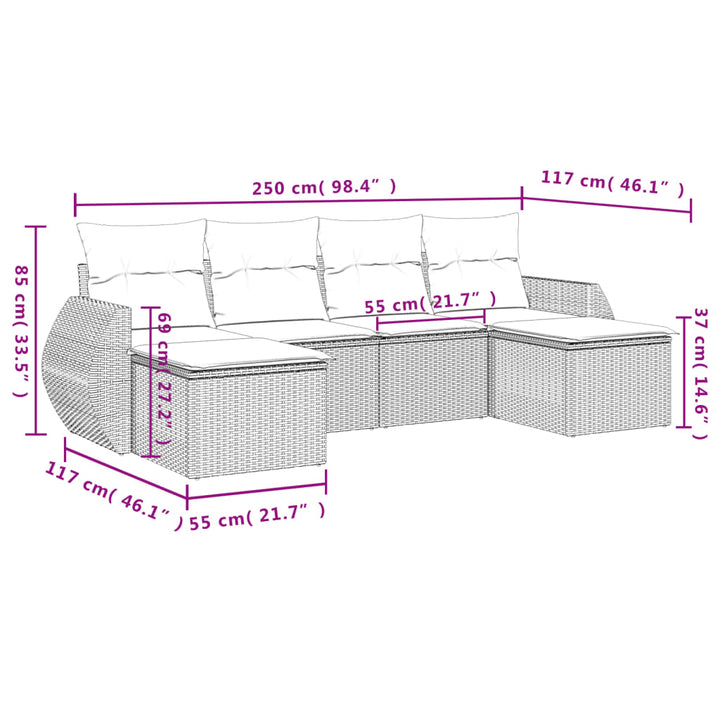 Set Mobilier De Grădină Cu Perne, 6 Piese, , Poliratan