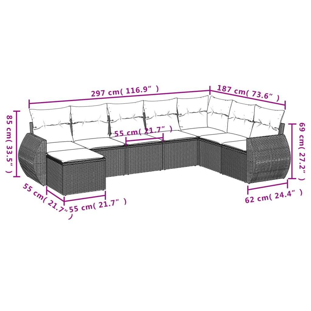 Set Mobilier De Grădină Cu Perne, 8 Piese, , Poliratan