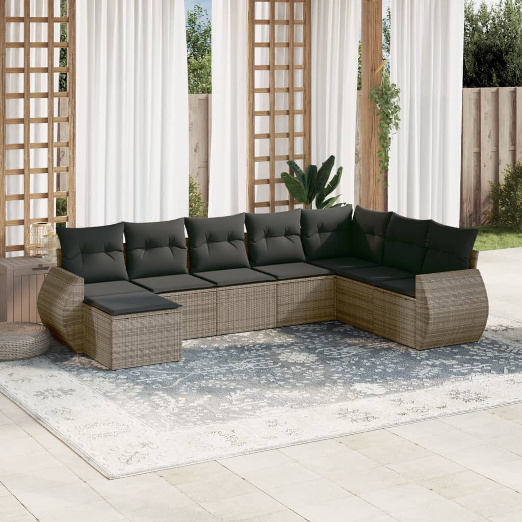 Set Mobilier De Grădină Cu Perne, 8 Piese, , Poliratan