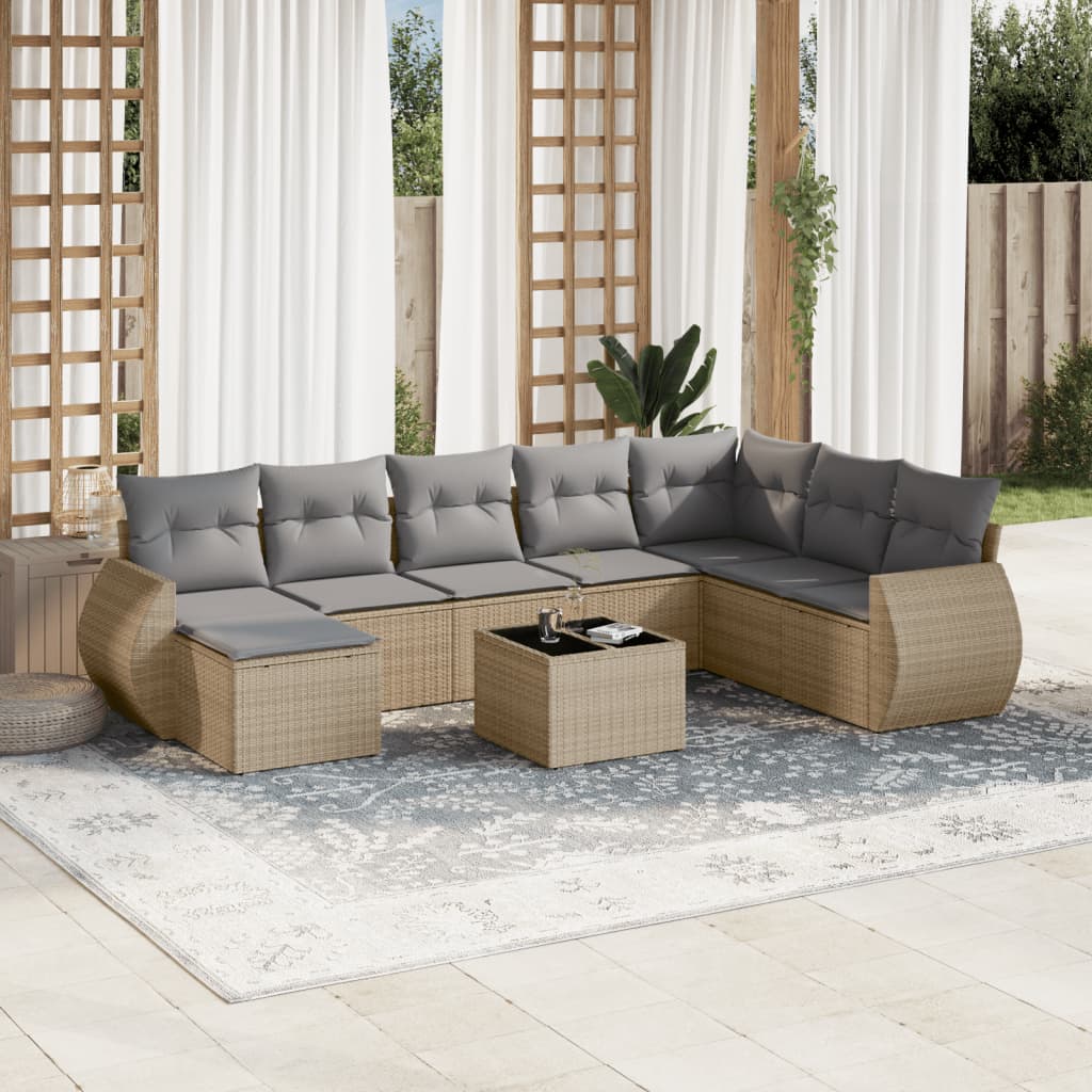Set Mobilier De Grădină Cu Perne, 8 Piese, , Poliratan