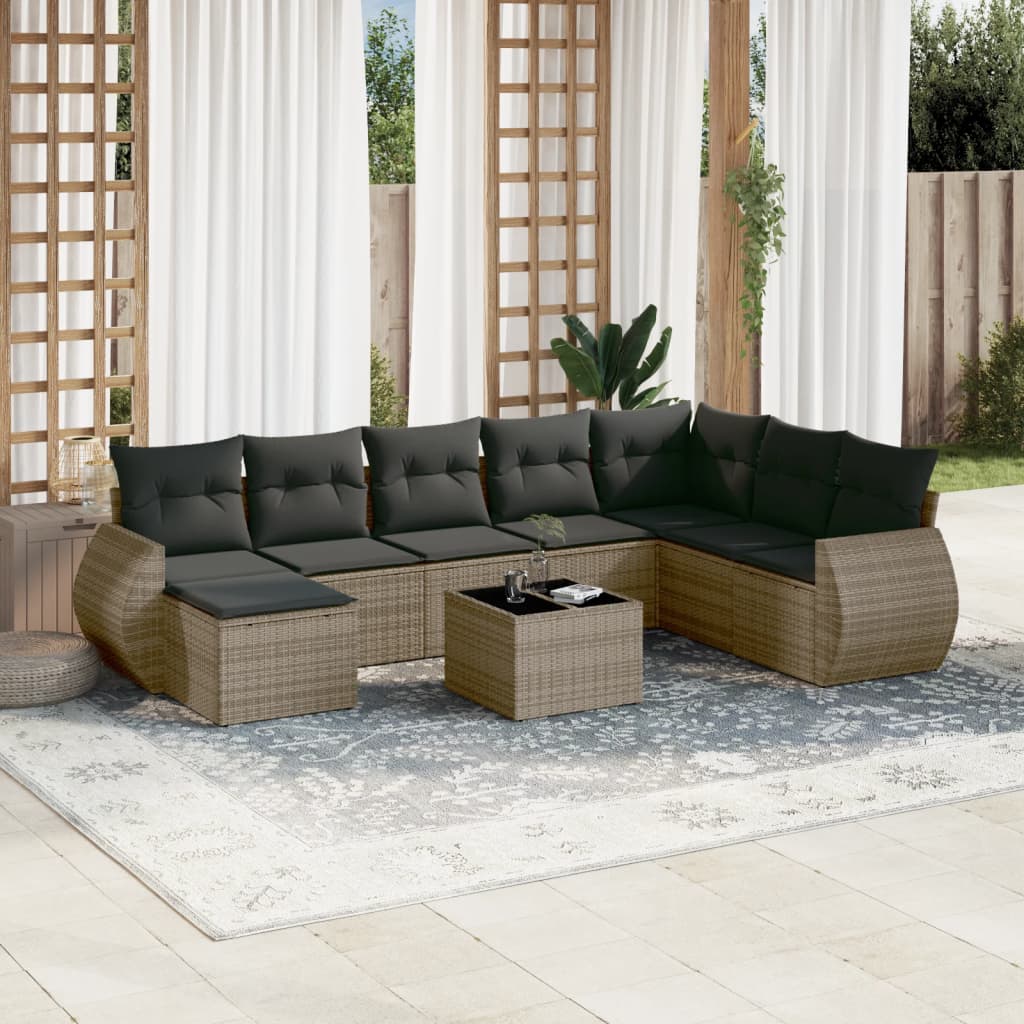 Set Mobilier De Grădină Cu Perne, 8 Piese, , Poliratan