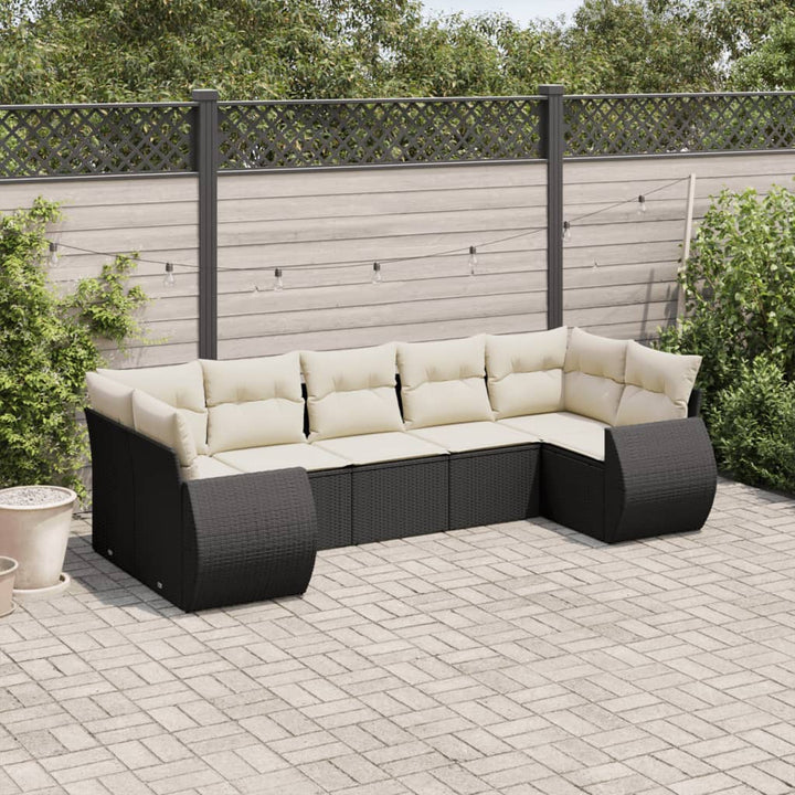 Set Canapele De Grădină, 7 Piese, Cu Perne, Bej, Poliratan