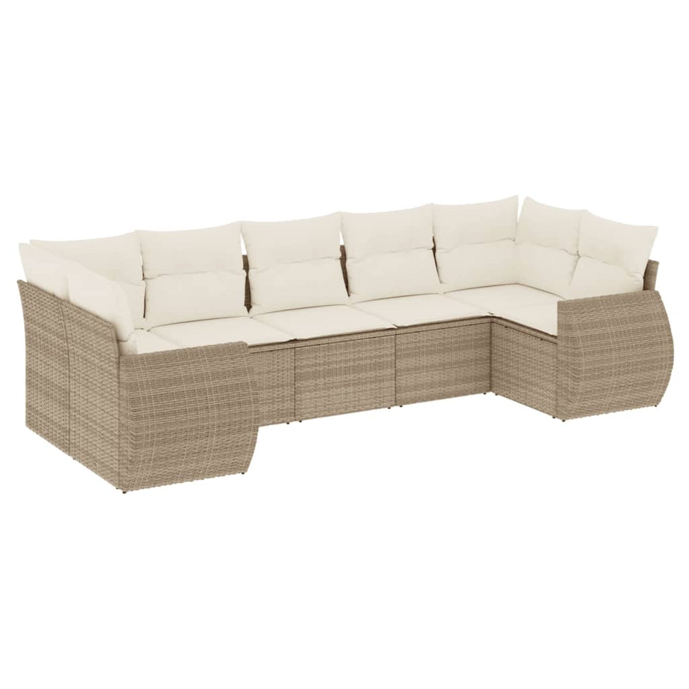 Set Canapele De Grădină, 7 Piese, Cu Perne, Bej, Poliratan