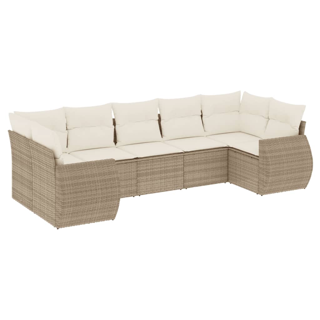 Set Canapele De Grădină, 7 Piese, Cu Perne, Bej, Poliratan
