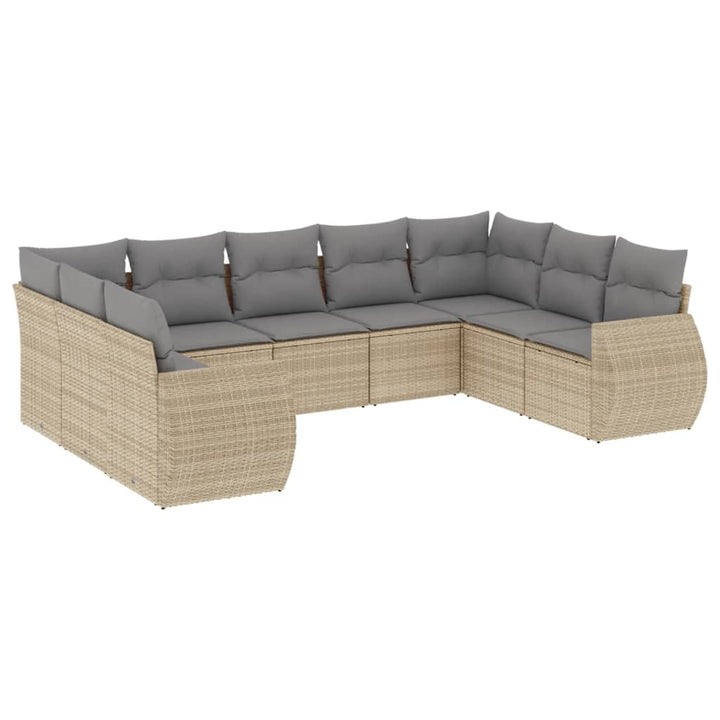 Set Canapele De Grădină, 9 Piese, Cu Perne, Bej, Poliratan