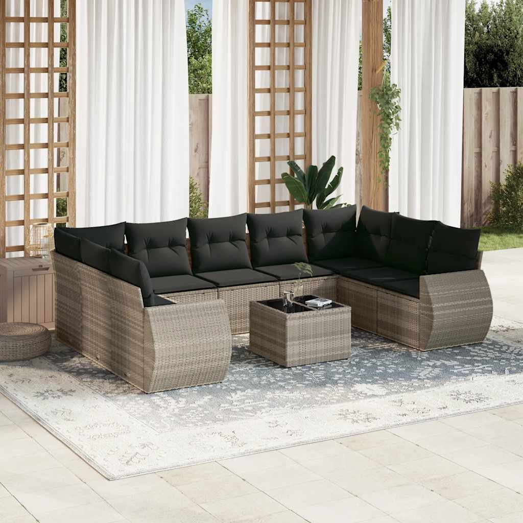 Set Canapele De Grădină, 9 Piese, Cu Perne, Bej, Poliratan