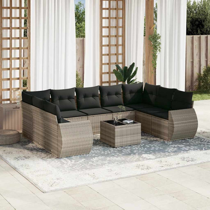 Set Canapele De Grădină, 9 Piese, Cu Perne, Bej, Poliratan