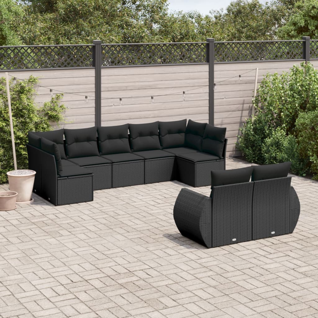 Set Canapele De Grădină, 9 Piese, Cu Perne, Bej, Poliratan