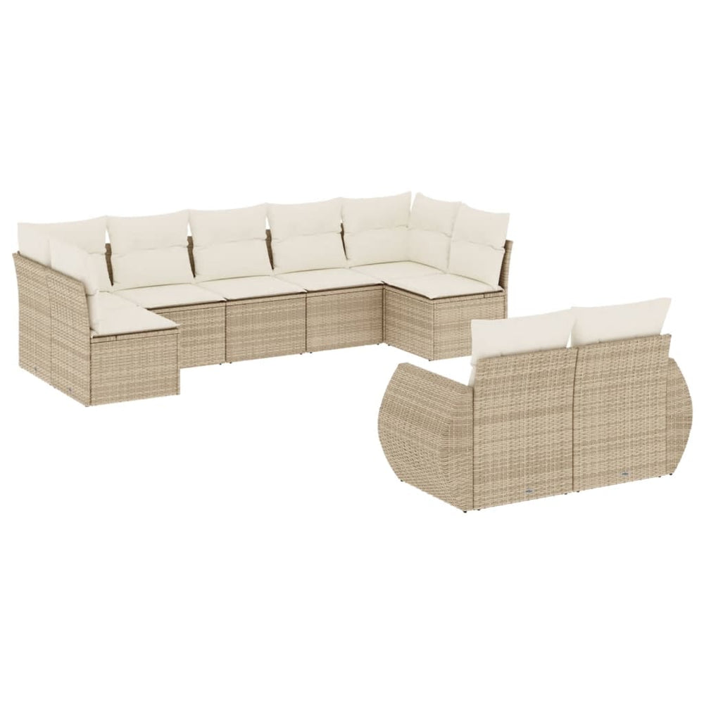 Set Canapele De Grădină, 9 Piese, Cu Perne, Bej, Poliratan
