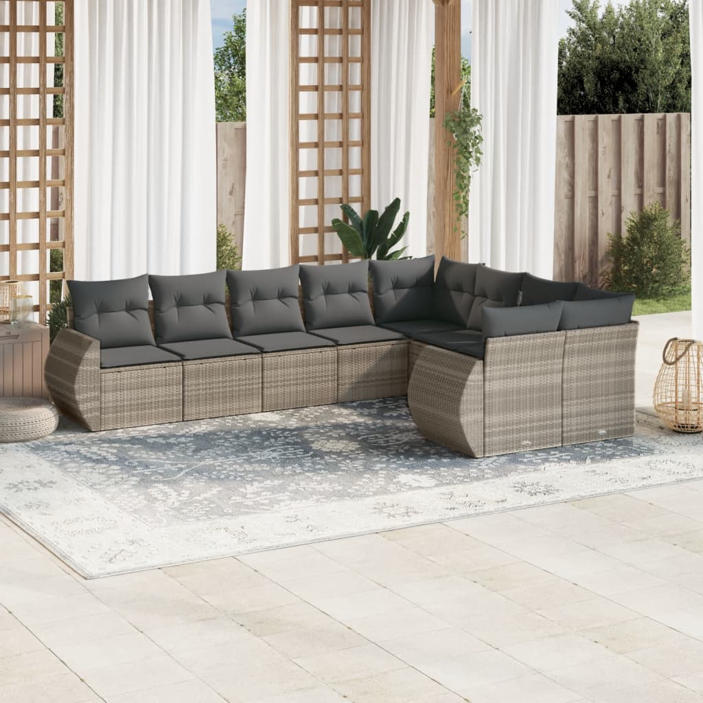 Set Canapele De Grădină, 9 Piese, Cu Perne, Bej, Poliratan