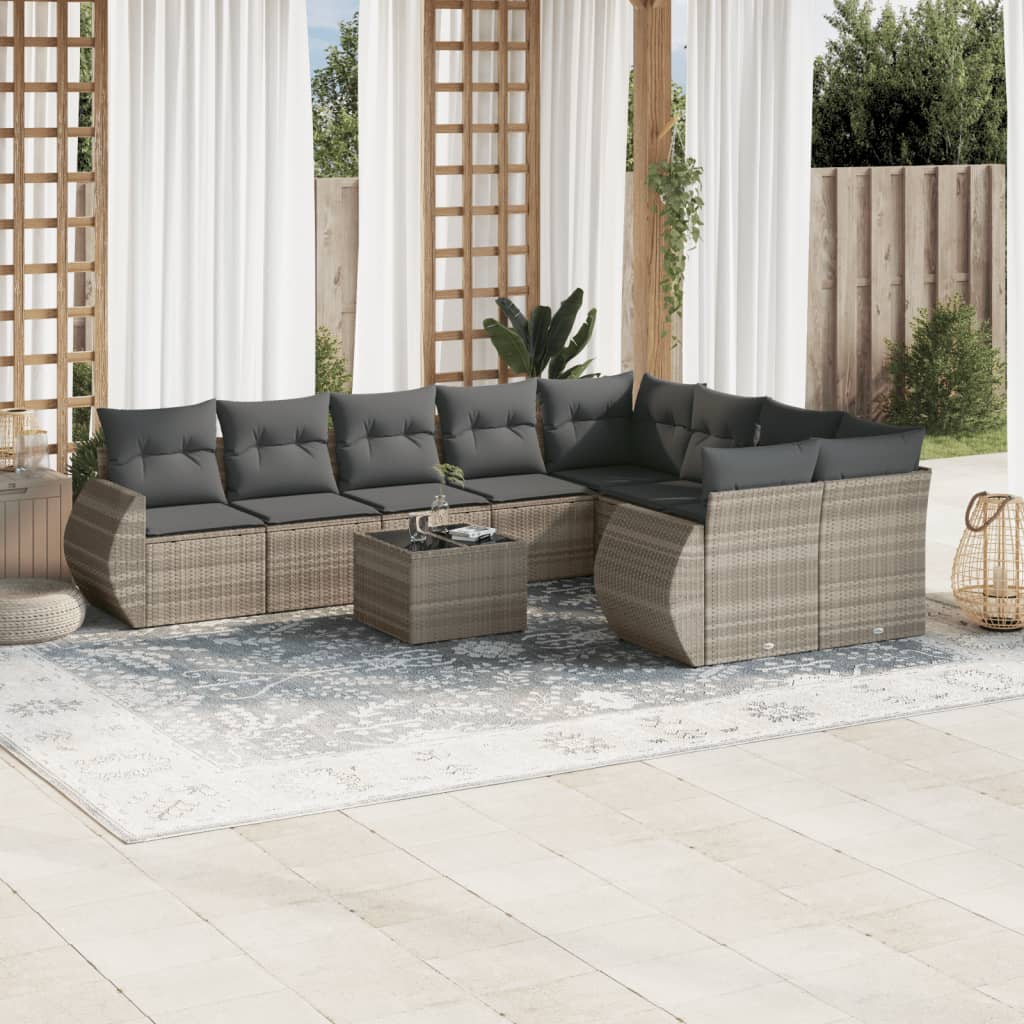 Set Canapele De Grădină, 9 Piese, Cu Perne, Bej, Poliratan