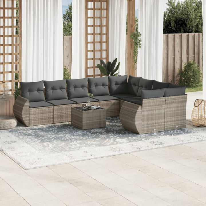 Set Canapele De Grădină, 9 Piese, Cu Perne, Bej, Poliratan