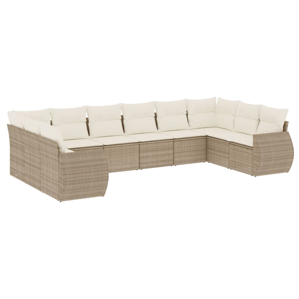 Set Canapele De Grădină Cu Perne, 10 Piese, Bej, Poliratan