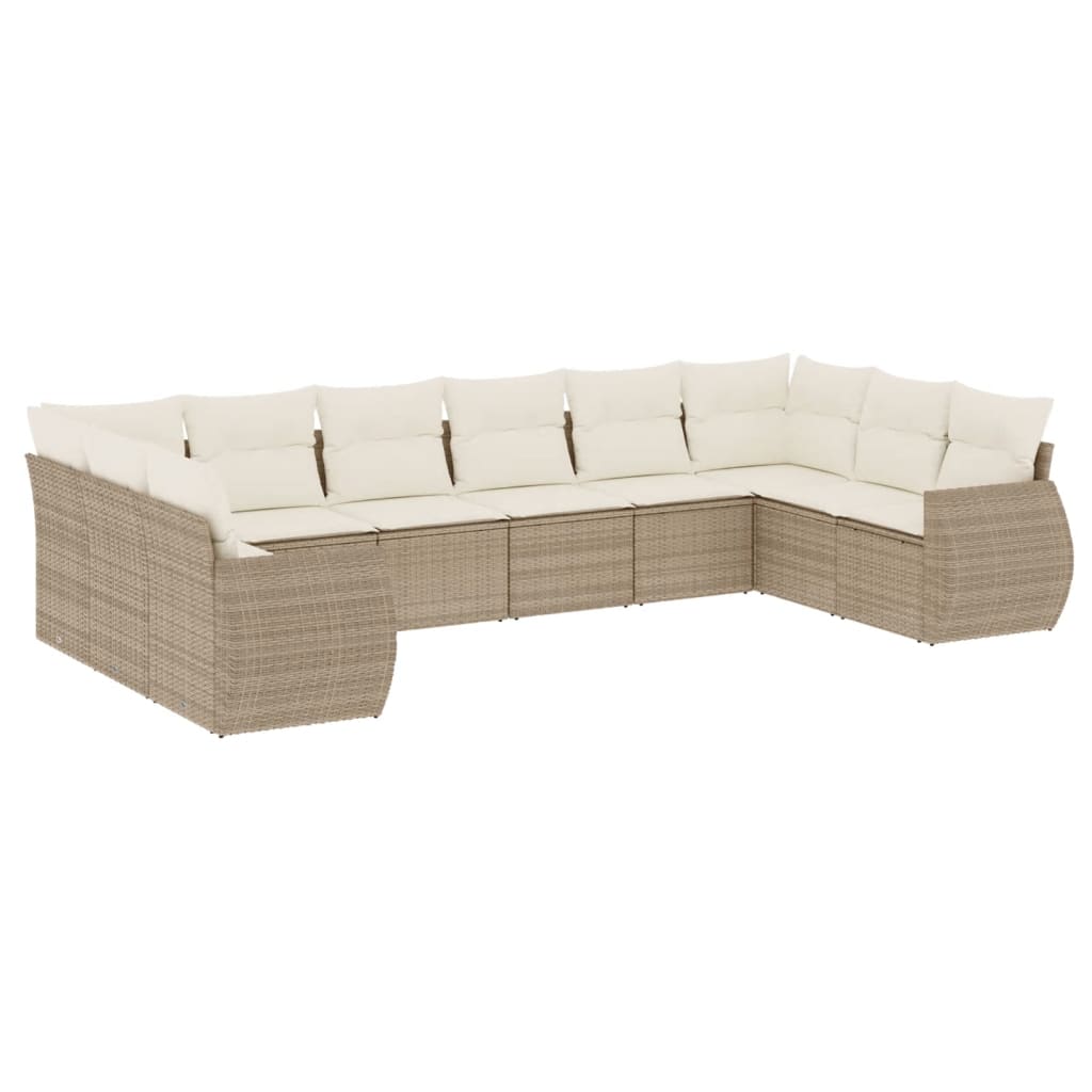 Set Canapele De Grădină Cu Perne, 10 Piese, Bej, Poliratan