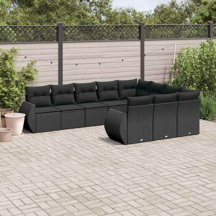 Set Canapele De Grădină Cu Perne, 10 Piese, Bej, Poliratan