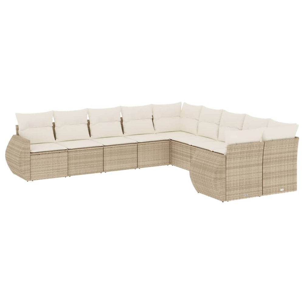 Set Canapele De Grădină Cu Perne, 10 Piese, Bej, Poliratan
