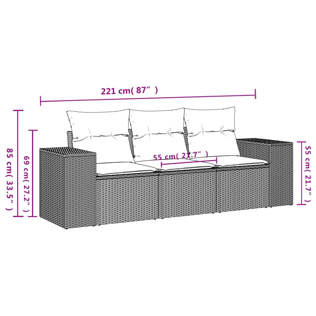 Set Canapele De Grădină, 3 Piese, Cu Perne, Bej, Poliratan