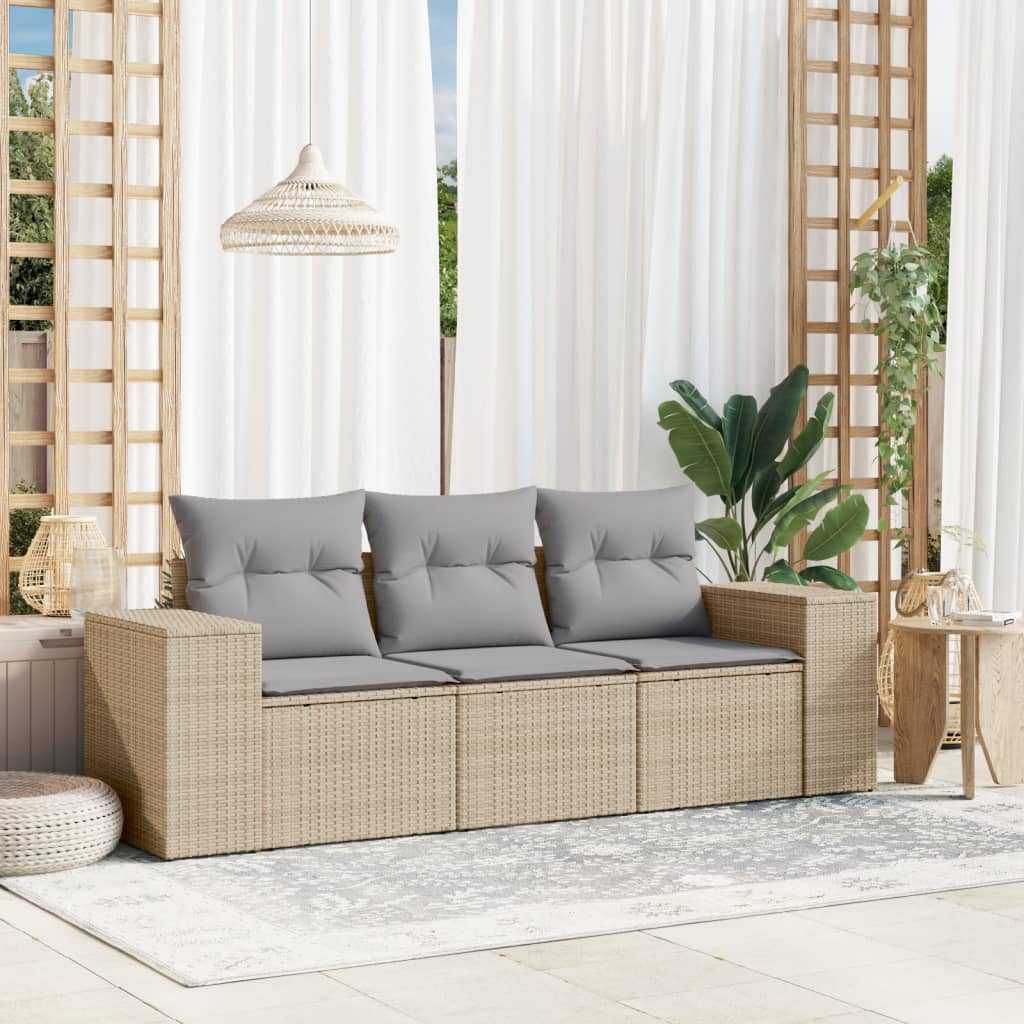 Set Canapele De Grădină, 3 Piese, Cu Perne, Bej, Poliratan