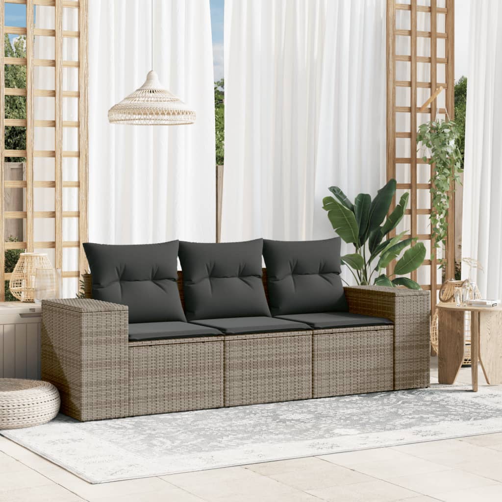 Set Canapele De Grădină, 3 Piese, Cu Perne, Bej, Poliratan