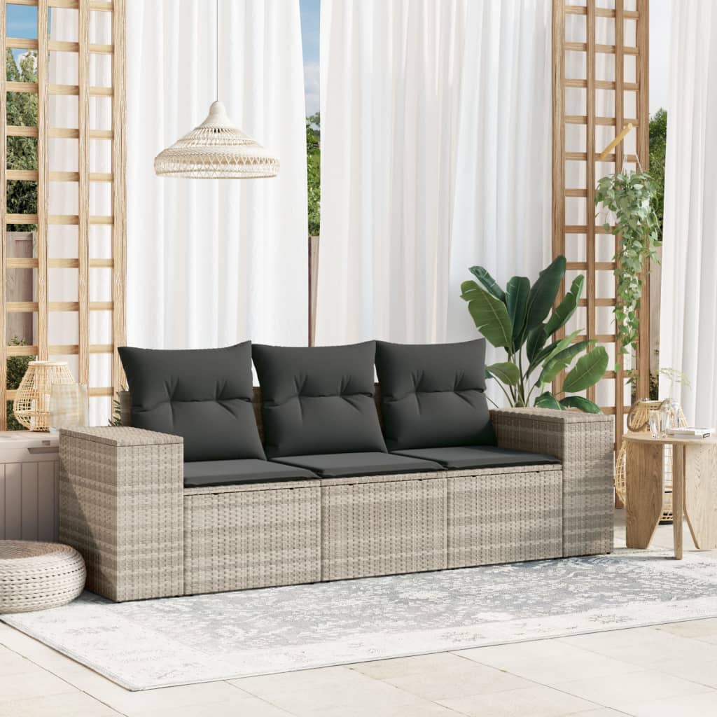 Set Canapele De Grădină, 3 Piese, Cu Perne, Bej, Poliratan