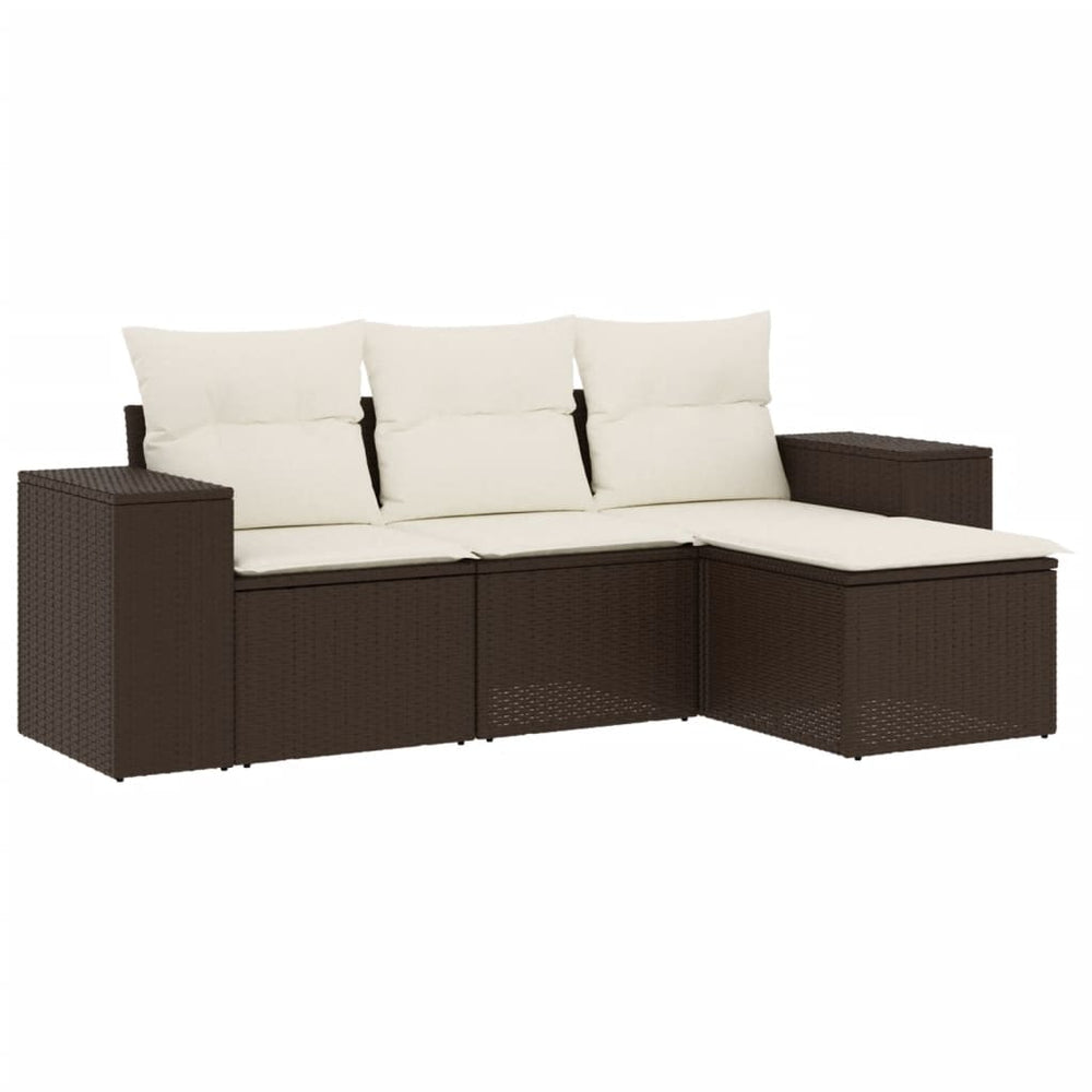 Set Canapele De Grădină, 4 Piese, Cu Perne, Maro Poliratan Maro