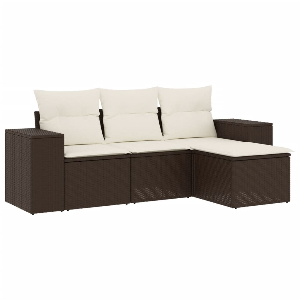 Set Canapele De Grădină, 4 Piese, Cu Perne, Maro Poliratan Maro