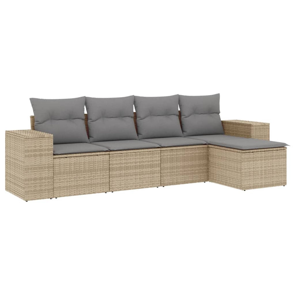 Set Canapele De Grădină Cu Perne, 5 Piese, Bej, Poliratan