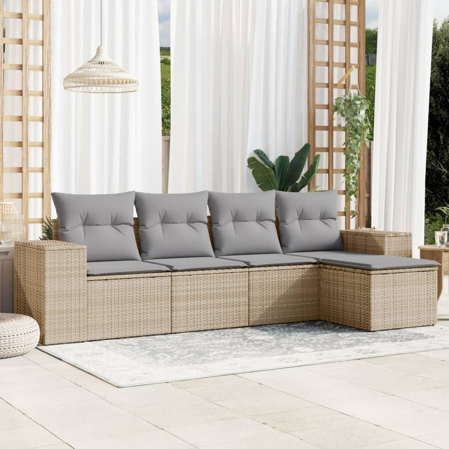Set Canapele De Grădină Cu Perne, 5 Piese, Bej, Poliratan