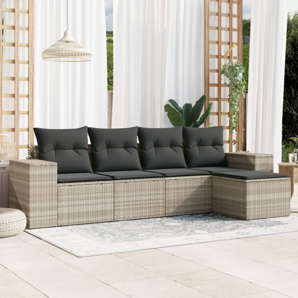 Set Canapele De Grădină Cu Perne, 5 Piese, Bej, Poliratan