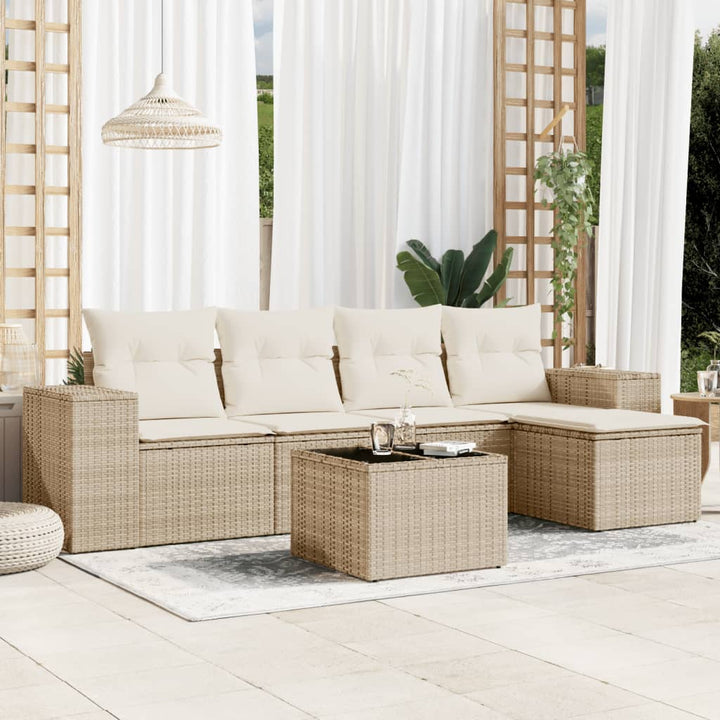 Set Canapele De Grădină Cu Perne, 5 Piese, Bej, Poliratan