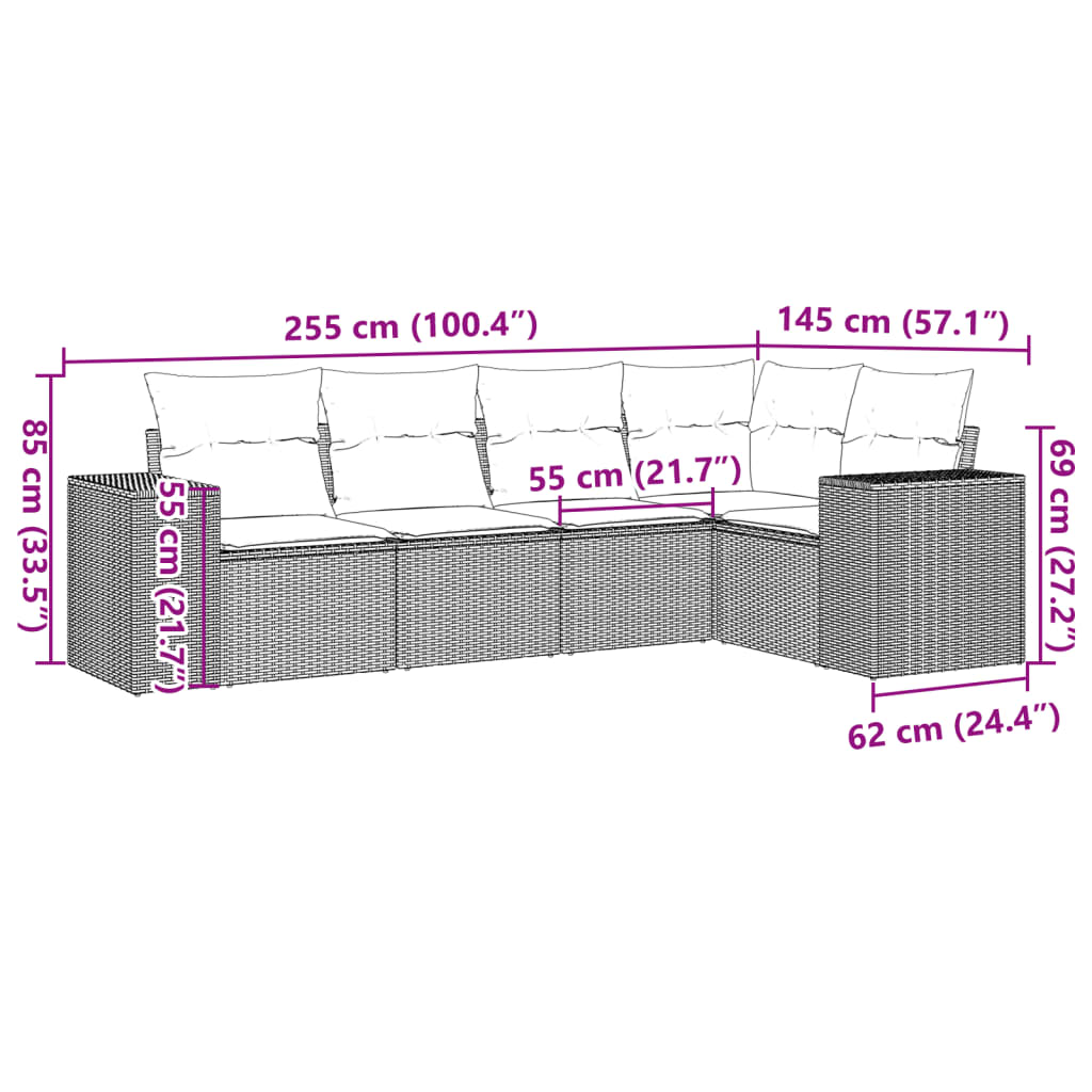 Set Canapea De Grădină Cu Perne, 5 Piese, , Poliratan