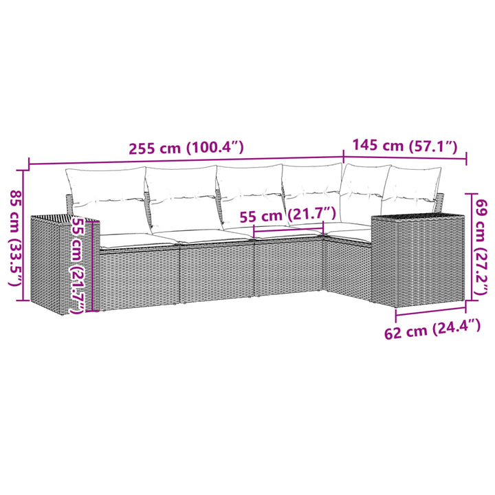 Set Canapea De Grădină Cu Perne, 5 Piese, , Poliratan