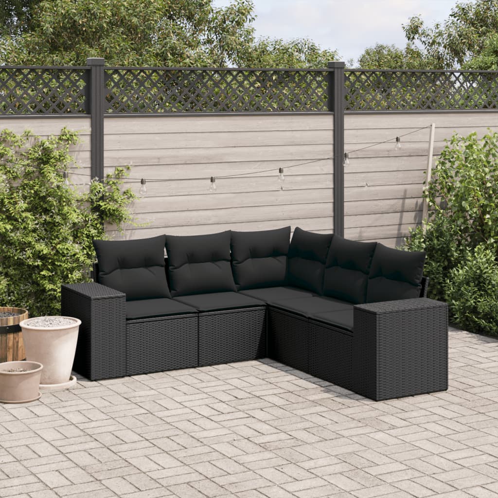 Set Canapele De Grădină Cu Perne, 5 Piese, Bej, Poliratan