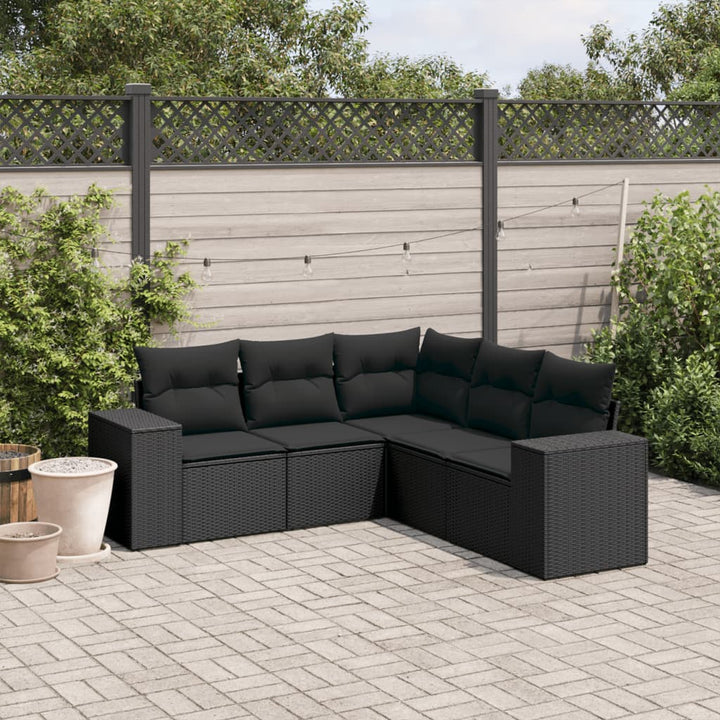Set Canapele De Grădină Cu Perne, 5 Piese, Bej, Poliratan