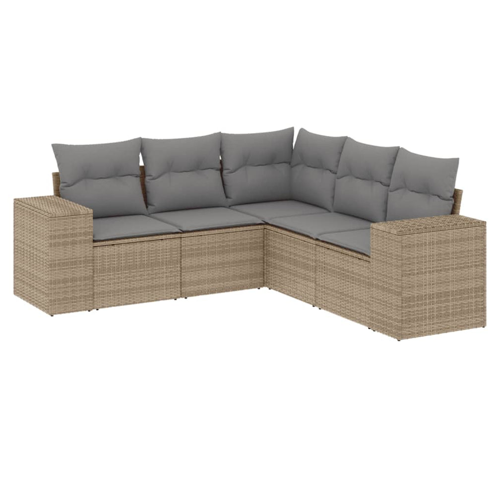 Set Canapele De Grădină Cu Perne, 5 Piese, Bej, Poliratan