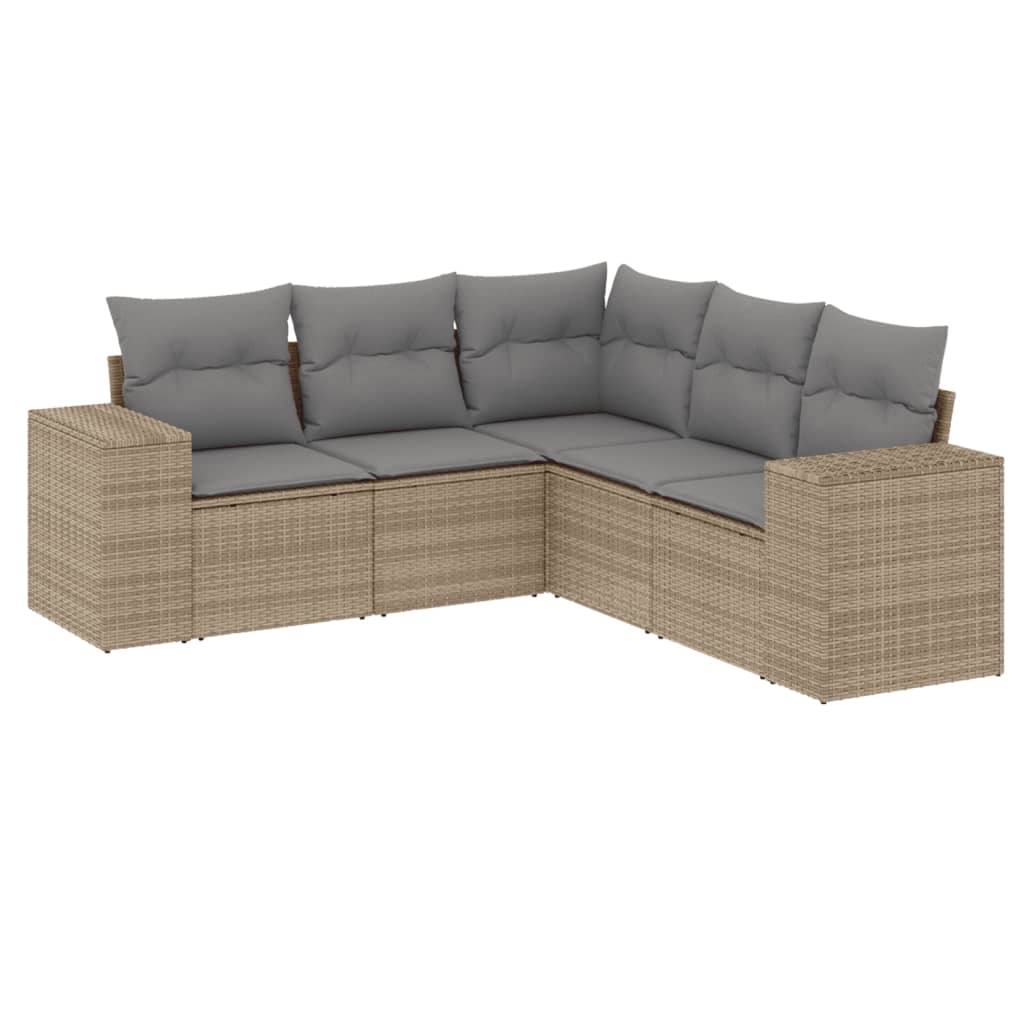 Set Canapele De Grădină Cu Perne, 5 Piese, Bej, Poliratan