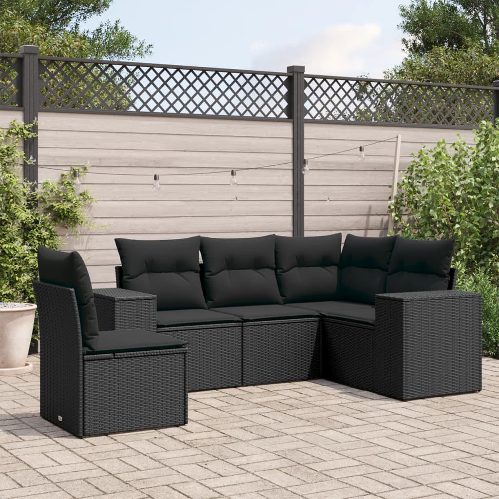 Set Mobilier De Grădină Cu Perne, 5 Piese, Negru, Poliratan