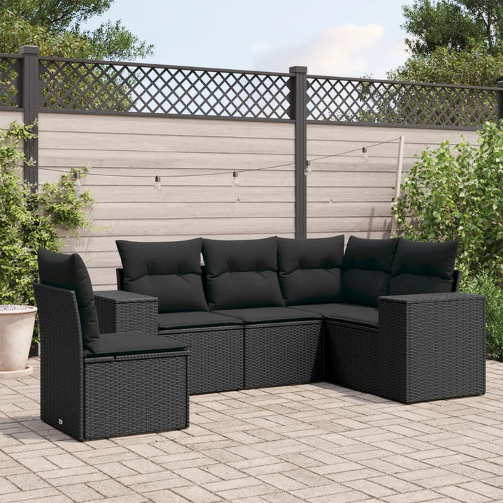 Set Mobilier De Grădină Cu Perne, 5 Piese, Negru, Poliratan